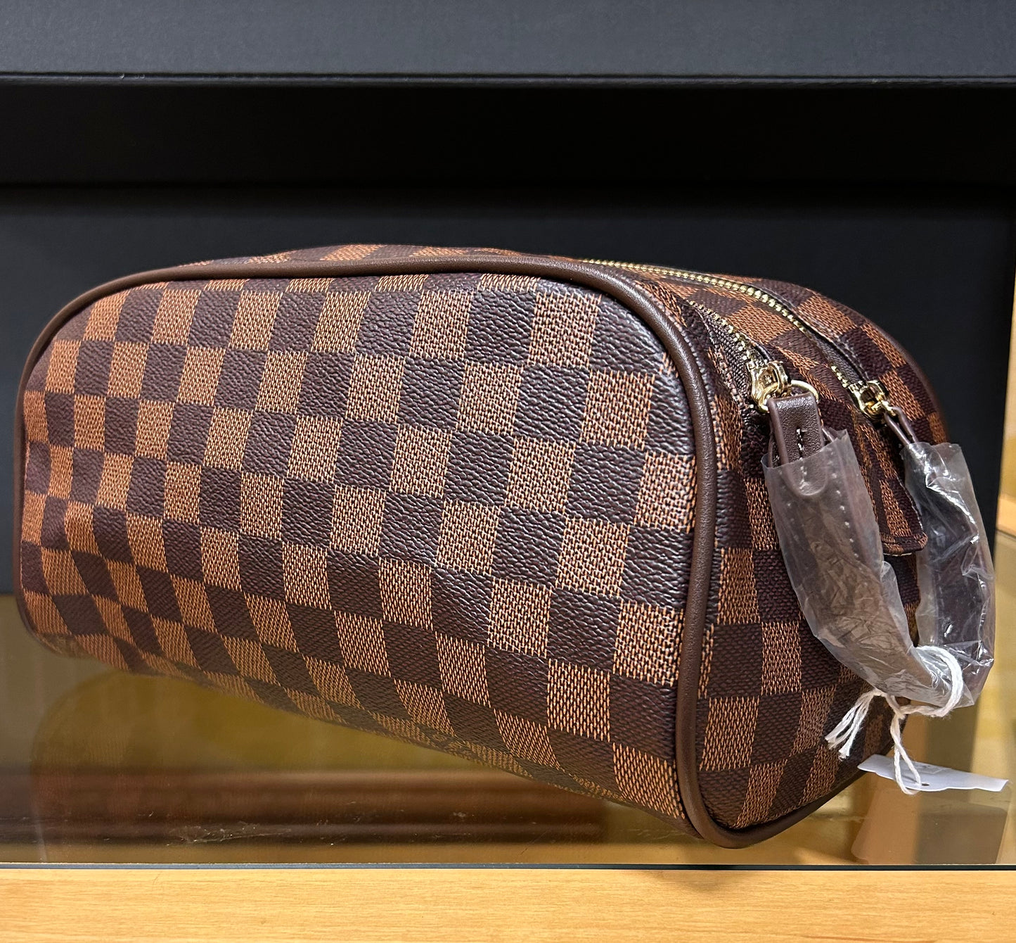 Brown Grid Toiletry Bag
