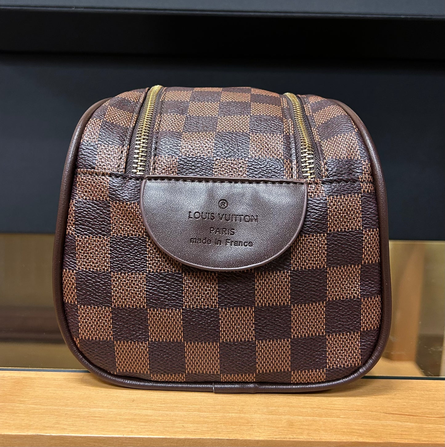 Brown Grid Toiletry Bag