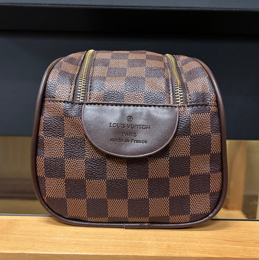 Brown Grid Toiletry Bag